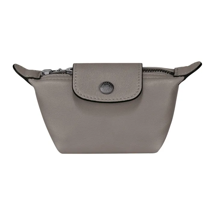 LONGCHAMP Le Pliage Cuir Sheepskin Dumpling Bag Coin Purse Regular Women's Gray-0