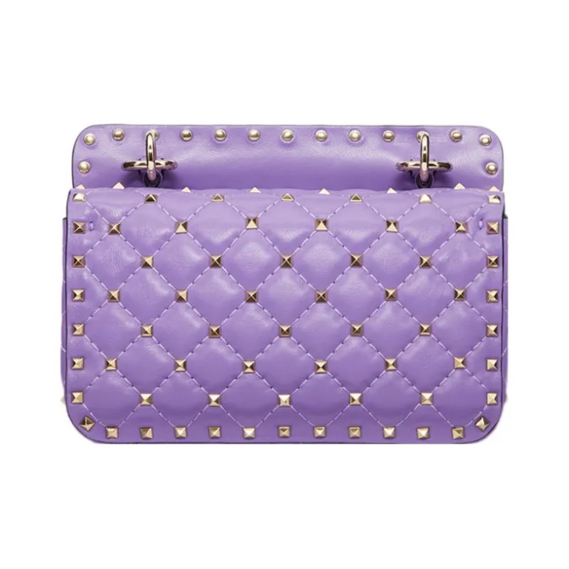 Valentino ROCKSTUD SPIKE Soft Sheep Leather Shoulder Bag Small Size Women's Purple-2