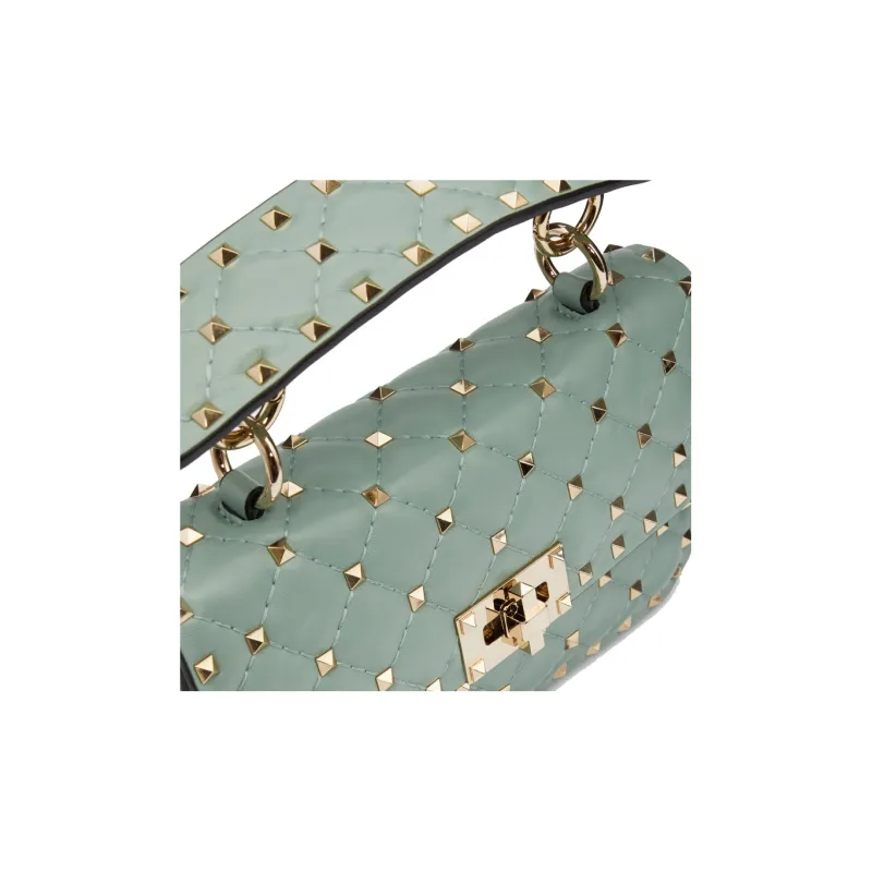 Valentino ROCKSTUD SPIKE Soft Sheep Leather Portable Crossbody Bag Shoulder Bag Small Size Women's Green-5