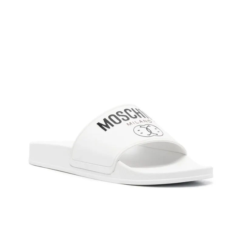 MOSCHINO Rubber Sole Odor Resistant Slide Slippers Men's White-2