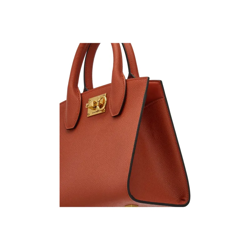 FERRAGAMO Studio Stamped Calfskin Box Bag Shoulder Bag Crossbody Bag Handbag Small Size Women's Red-4