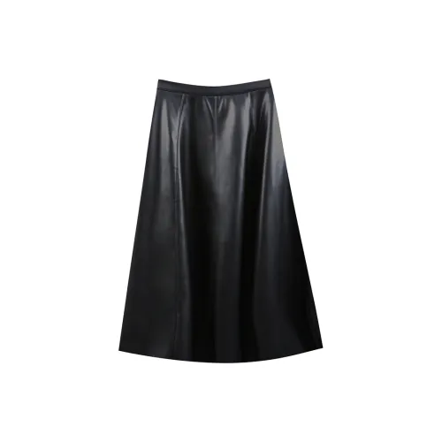 Roey Wang Leather Long Skirts Women's Black