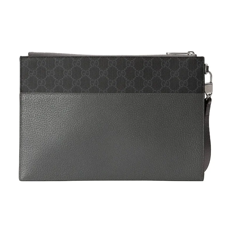 GUCCI Canvas With Leather Clutch Men's Black & Gray-3