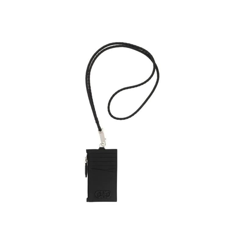 FERRAGAMO Calfskin Wallets Card Holders Men's Black-1
