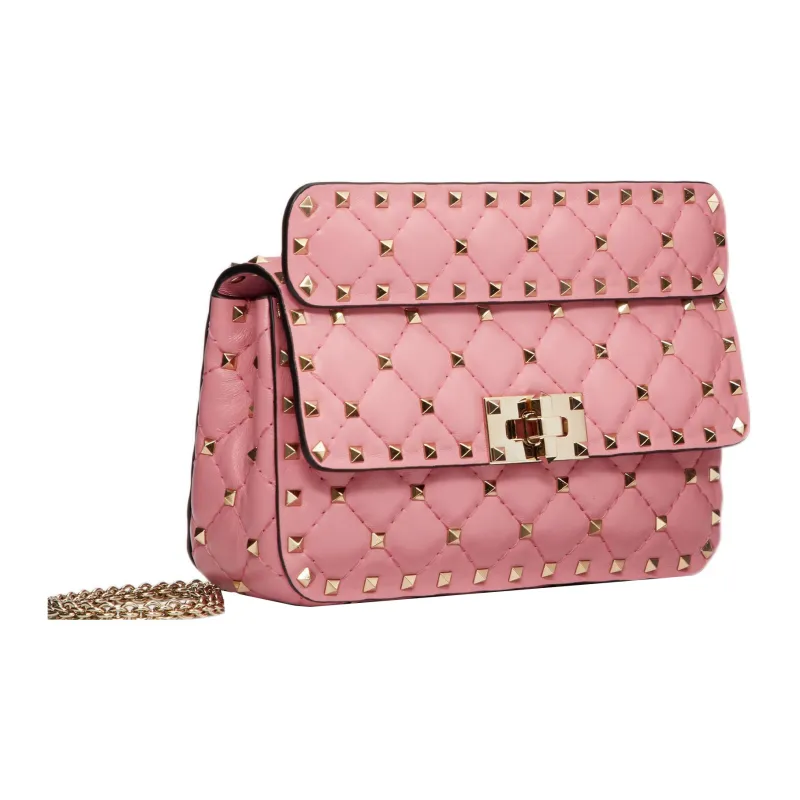 Valentino ROCKSTUD SPIKE Soft Sheep Leather Shoulder Bag Small Size Women's Pink-1