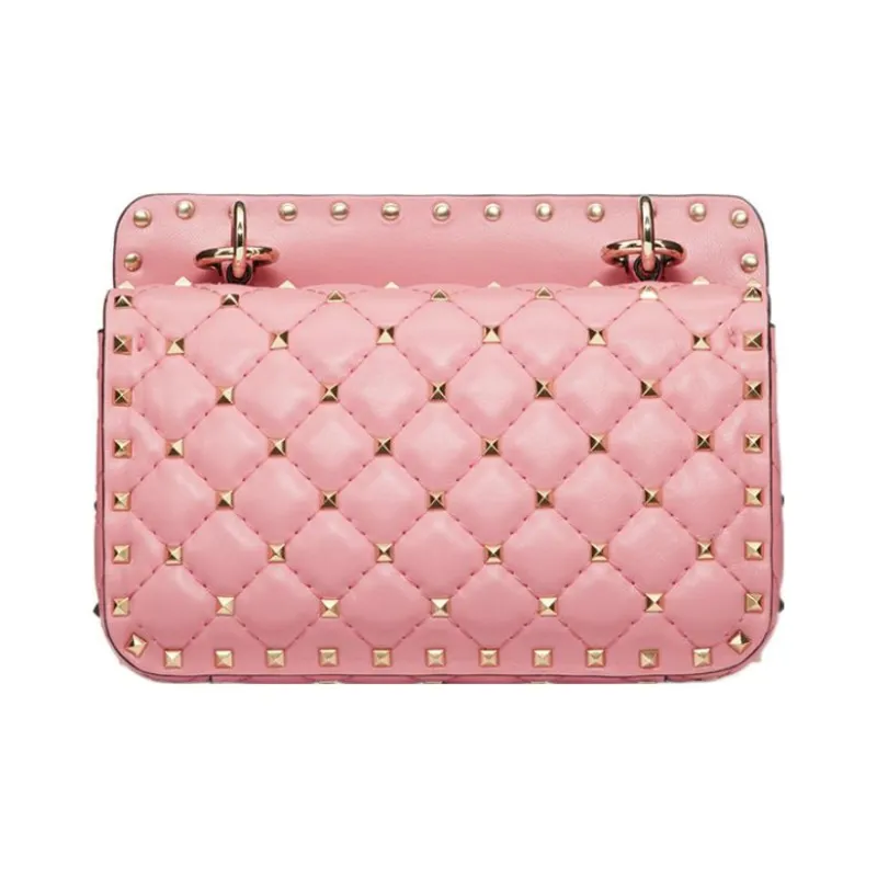 Valentino ROCKSTUD SPIKE Soft Sheep Leather Shoulder Bag Small Size Women's Pink-2