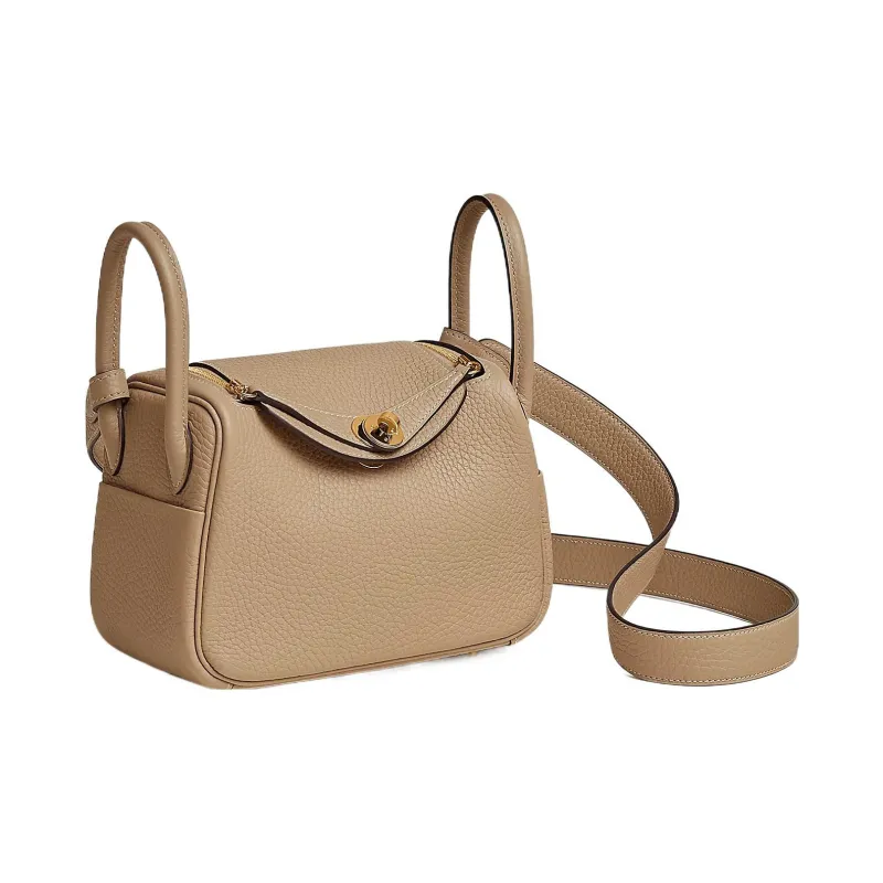 HERMES Lindy Taurillon Clemence Cow Leather Handbag, Shoulder Bag, Crossbody Bag Mini Women's S2 Trench Coat Beige-1