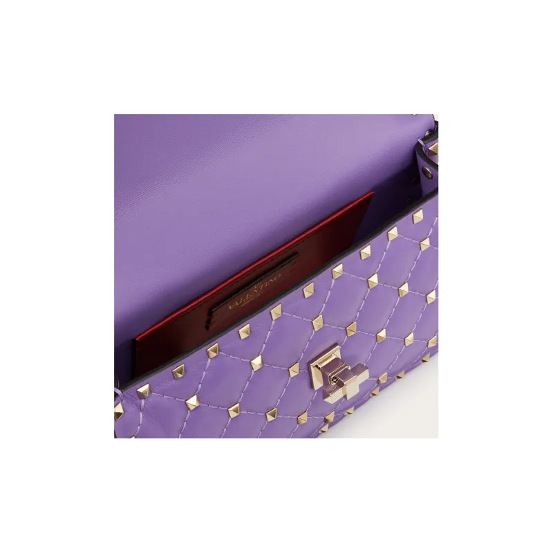 Valentino ROCKSTUD SPIKE Soft Sheep Leather Shoulder Bag Small Size Women's Purple-6