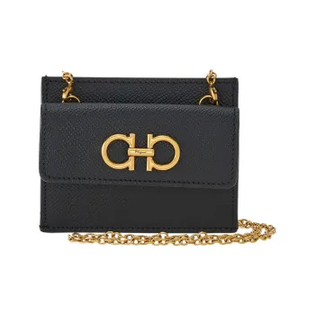 FERRAGAMO GANCINI Cow Leather Shoulder Bag, Crossbody Bag Card Holder Women's Black