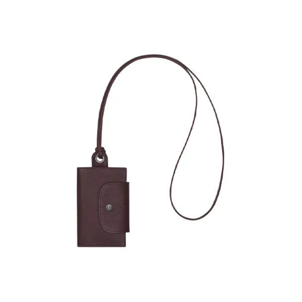 LONGCHAMP Le Pliage Cuir Leather Hanging Rope Card Holder Coin Purse Regular Women's Red-0