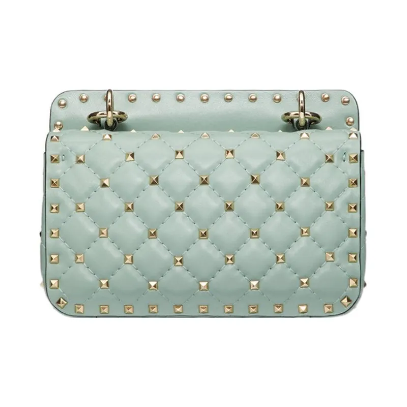 Valentino ROCKSTUD SPIKE Soft Sheep Leather Portable Crossbody Bag Shoulder Bag Small Size Women's Green-2
