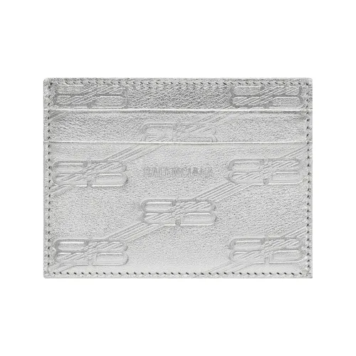 Balenciaga Cow Leather Card Holder Wallet Coin Purses Unisex Silver