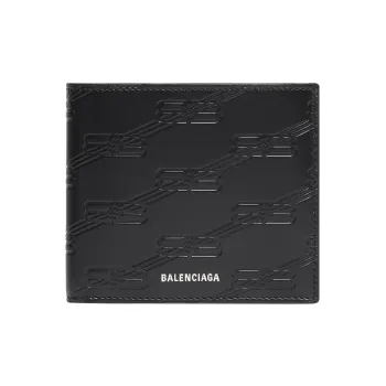 Balenciaga Cow Leather Wallet Card Holder Coin Purse Men's Black
