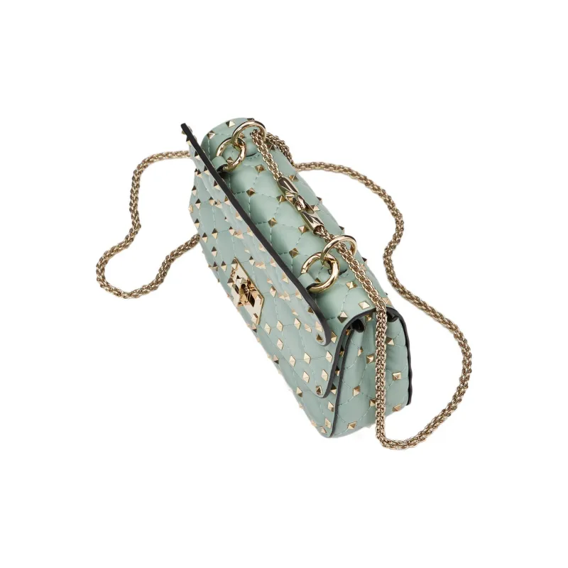 Valentino ROCKSTUD SPIKE Soft Sheep Leather Portable Crossbody Bag Shoulder Bag Small Size Women's Green-4