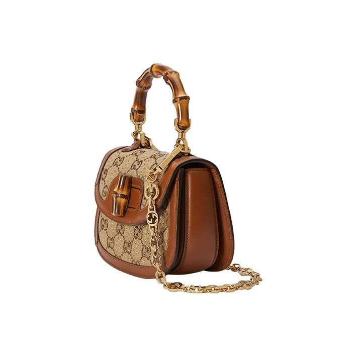 GUCCI Bamboo 1947 Canvas Shoulder Bag, Crossbody Bag, Handbag Mini Women's Beige/Brown-1