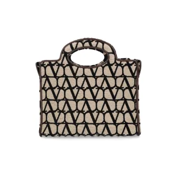 Valentino Fabric Tote Bag Shopping Bag Shoulder Bag Crossbody Bag Handbag Regular Women's Ecru/Black/Brown