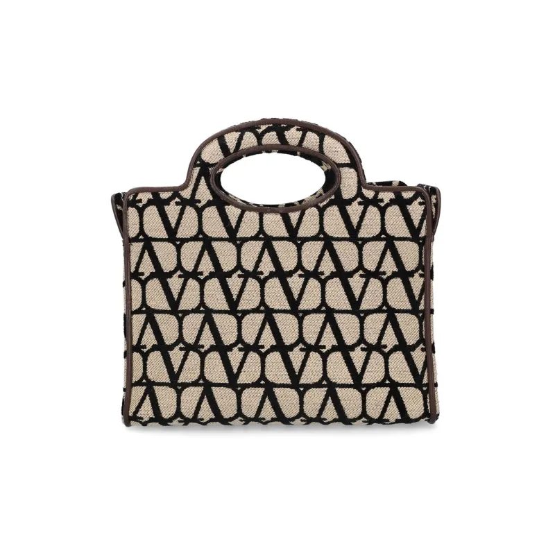 Valentino Fabric Tote Bag Shopping Bag Shoulder Bag Crossbody Bag Handbag Regular Women's Ecru/Black/Brown-0