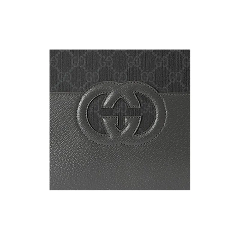GUCCI Canvas With Leather Clutch Men's Black & Gray-7