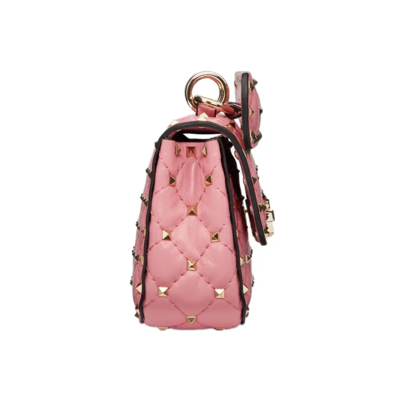 Valentino ROCKSTUD SPIKE Soft Sheep Leather Shoulder Bag Small Size Women's Pink-3