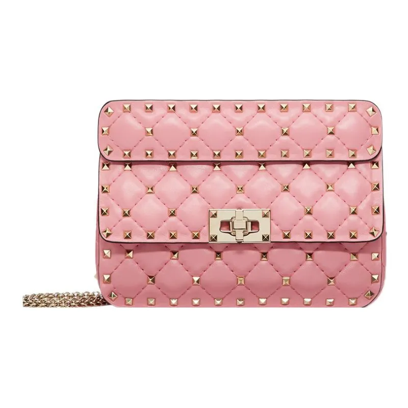 Valentino ROCKSTUD SPIKE Soft Sheep Leather Shoulder Bag Small Size Women's Pink-0