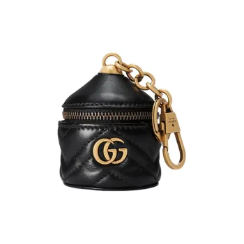 GUCCI Marmont Herringbone Leather Key Pouch Women's Black
