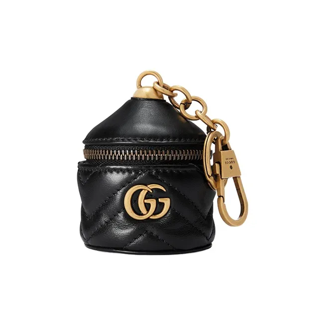 GUCCI Marmont Herringbone Leather Key Pouch Women's Black-0