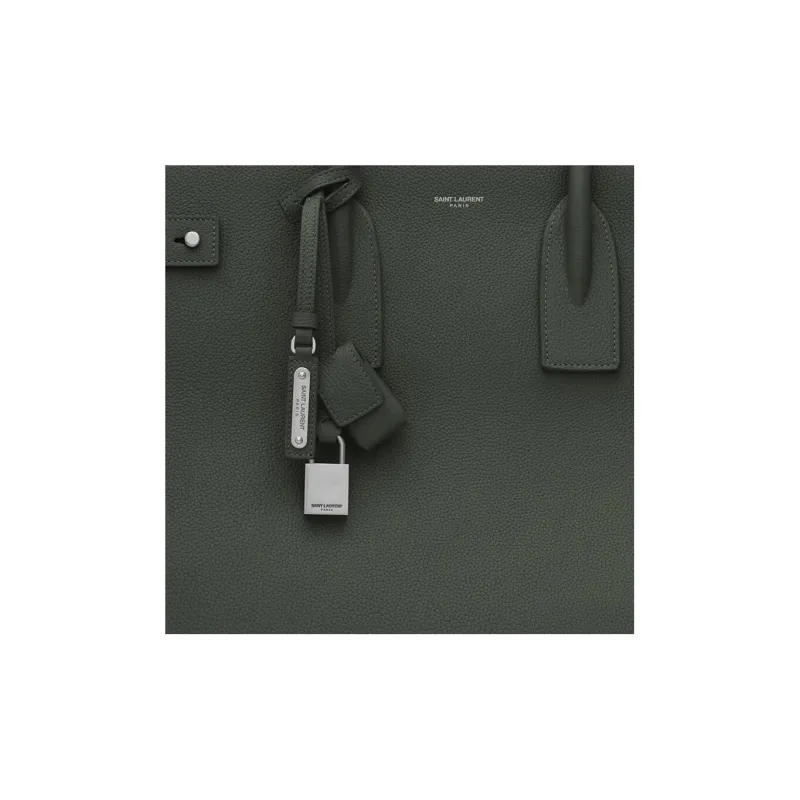 SAINT LAURENT SAC DE JOUR Cow Leather Tote Bag Shopping Bag Handbag Large Size Men's Dark Green-5