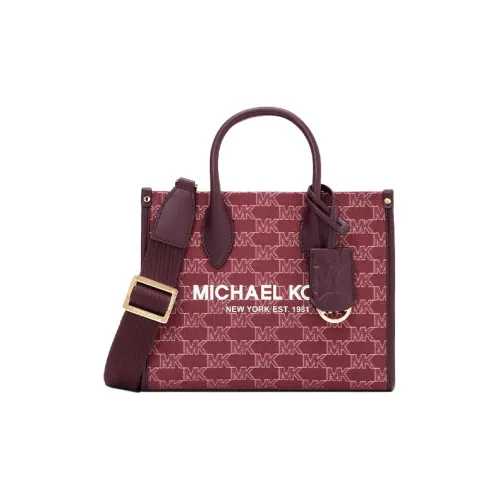 MICHAEL KORS Leather Paneled Canvas Handbag Shoulder Bag Crossbody Bag Small Size Women's Mulberry Red