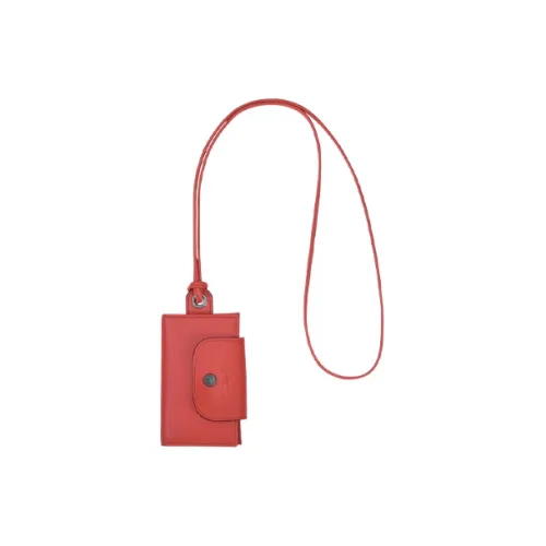 LONGCHAMP Le Pliage Cuir Leather Hanging Rope Card Holder Coin Purse Women's Red