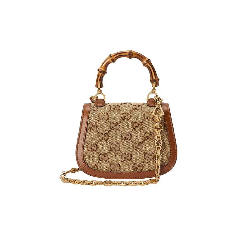 GUCCI Bamboo 1947 Canvas Shoulder Bag, Crossbody Bag, Handbag Mini Women's Beige/Brown-3
