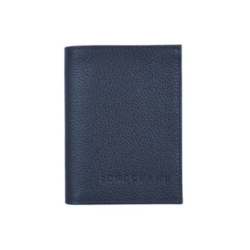 LONGCHAMP Le Foulonné Cow Leather Card Holder Wallet Men's Blue