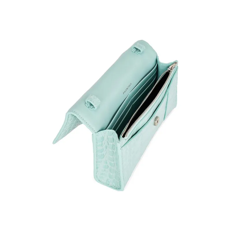 Balenciaga Hourglass Calfskin Shoulder Bag Crossbody Bag Wallets Small Size Women's Turquoise-3
