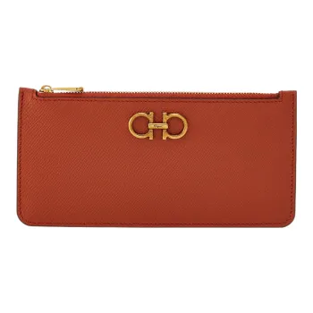 FERRAGAMO GANCINI Calfskin Business Card Holder Card Case Women's Brown