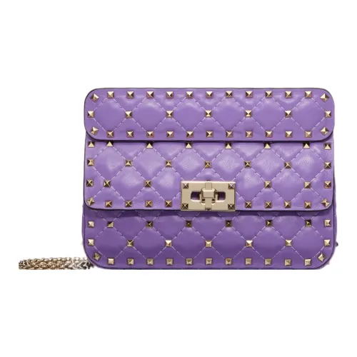 Valentino ROCKSTUD SPIKE Soft Sheep Leather Shoulder Bag Small Size Women's Purple