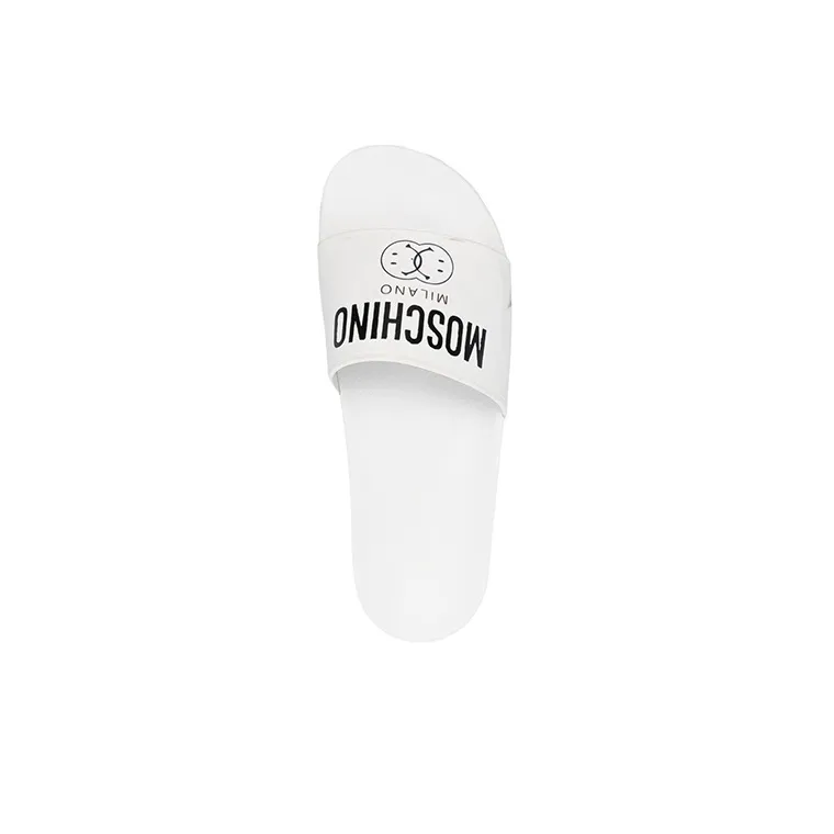 MOSCHINO Rubber Sole Odor Resistant Slide Slippers Men's White-4