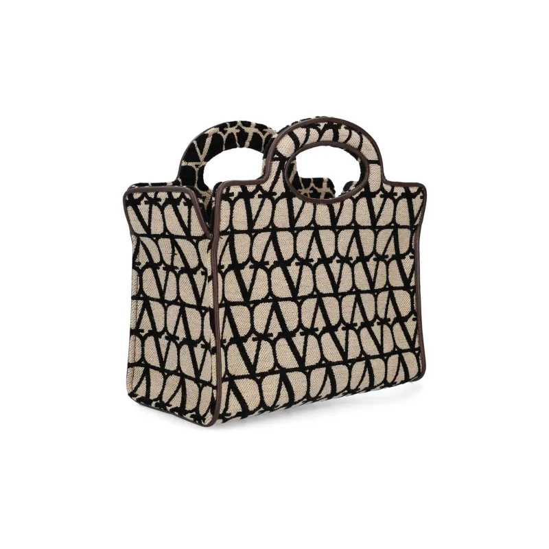Valentino Fabric Tote Bag Shopping Bag Shoulder Bag Crossbody Bag Handbag Regular Women's Ecru/Black/Brown-2