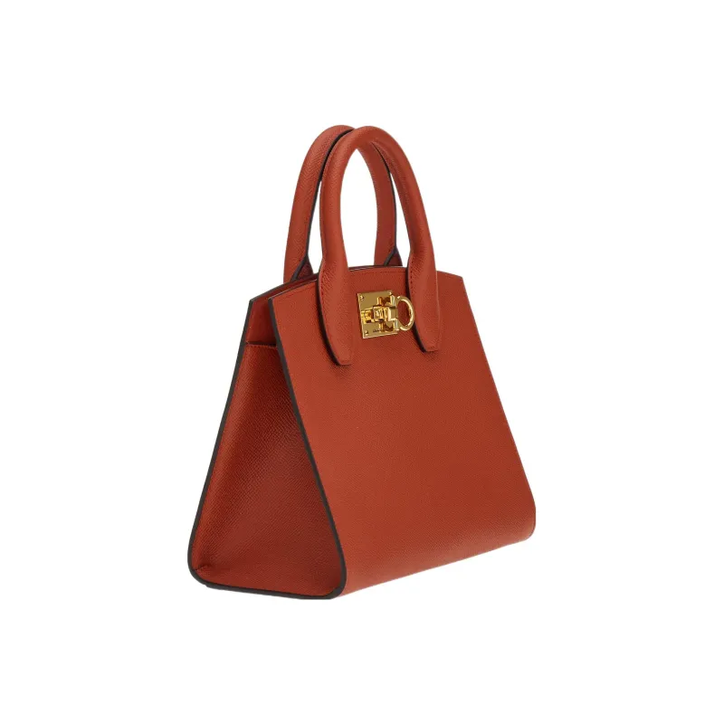 FERRAGAMO Studio Stamped Calfskin Box Bag Shoulder Bag Crossbody Bag Handbag Small Size Women's Red-1