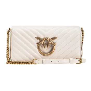 PINKO Click Series Leather Crossbody Bag Shoulder Bag Women's Ecru