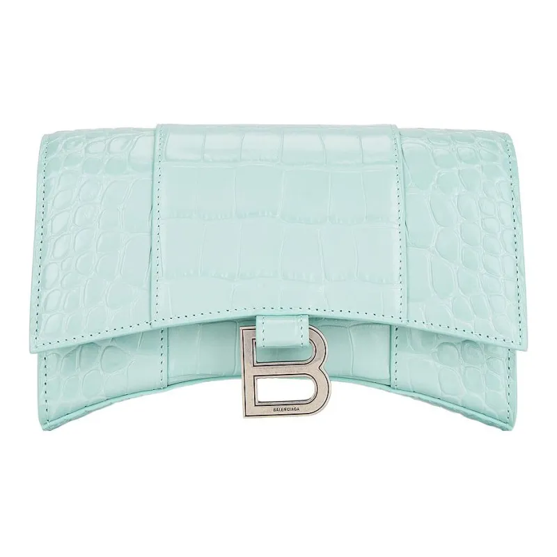 Balenciaga Hourglass Calfskin Shoulder Bag Crossbody Bag Wallets Small Size Women's Turquoise-0