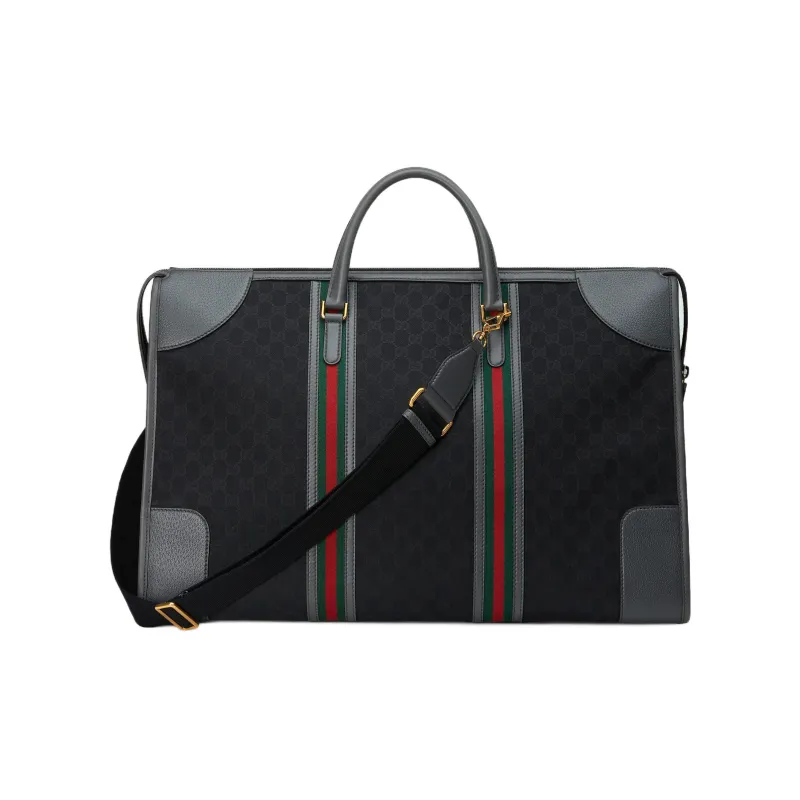 GUCCI Canvas With Leather Travel Bag Canvas Bag Shoulder Bag Crossbody Bag Handbag Extra Large Men's Black/Gray-3