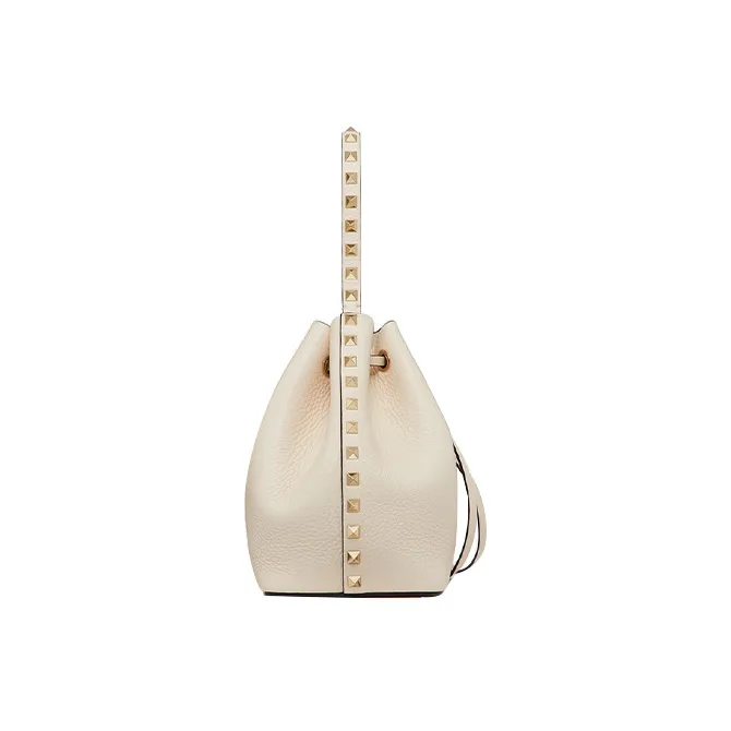 Valentino Rockstud Calfskin Bucket Bag Shoulder Bags Handbags Small Size Women's White-2