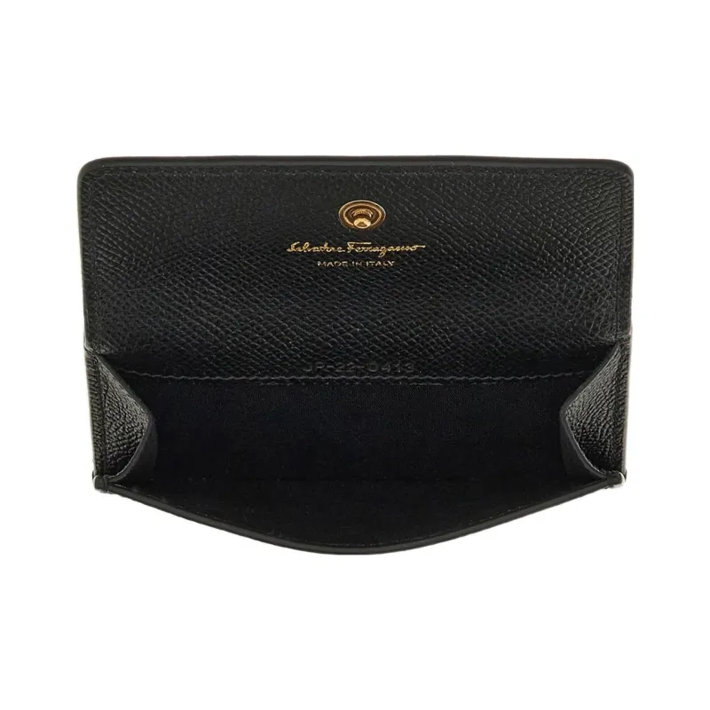 FERRAGAMO GANCINI Cow Leather Shoulder Bag, Crossbody Bag Card Holder Women's Black-3