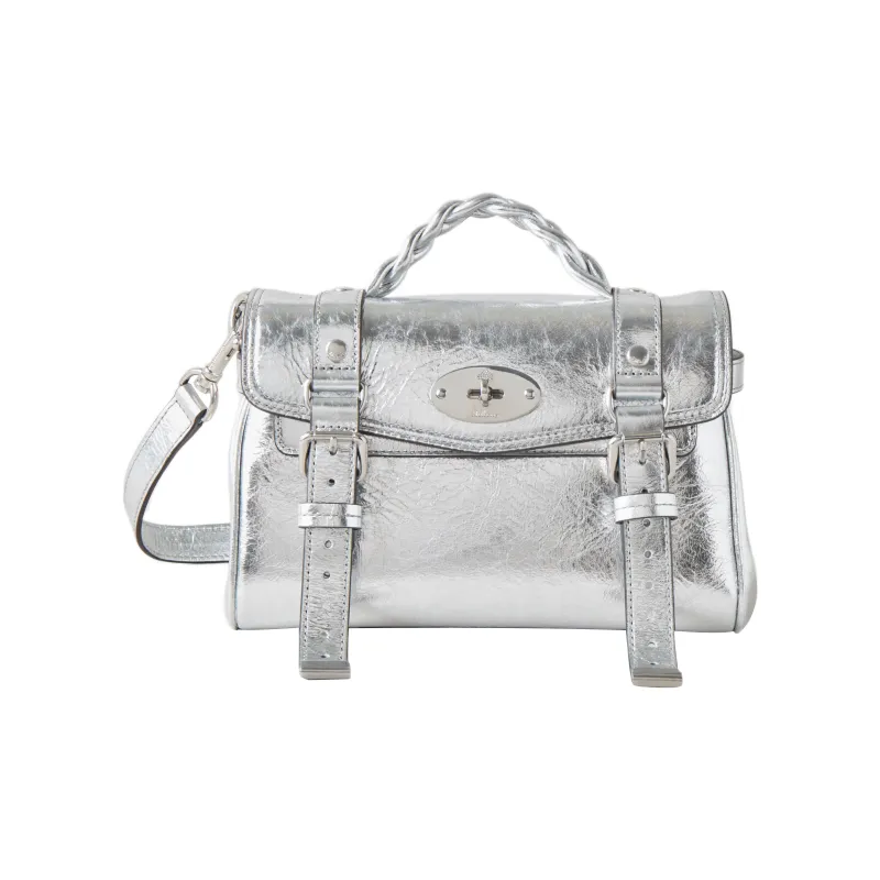 Mulberry Alexa Cow Leather Handbag Shoulder Bag Crossbody Bag Mini Women's Silver-0