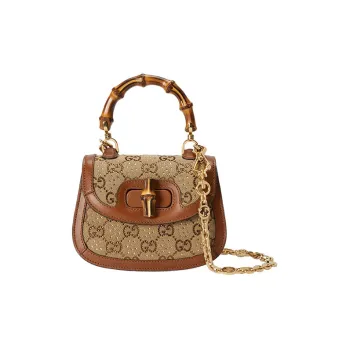GUCCI Bamboo 1947 Canvas Shoulder Bag, Crossbody Bag, Handbag Mini Women's Beige/Brown