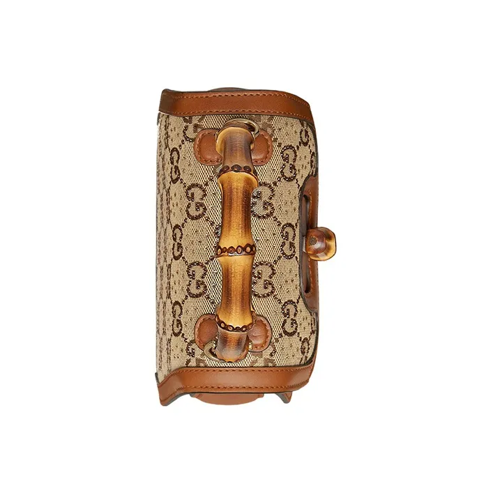 GUCCI Bamboo 1947 Canvas Shoulder Bag, Crossbody Bag, Handbag Mini Women's Beige/Brown-5