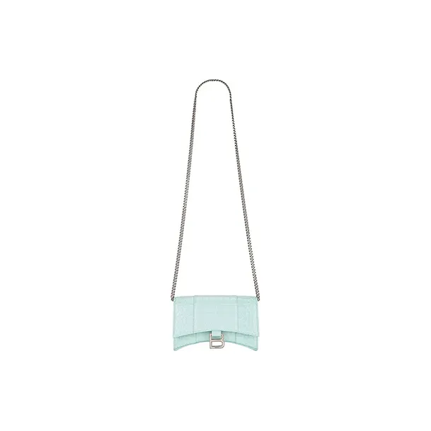 Balenciaga Hourglass Calfskin Shoulder Bag Crossbody Bag Wallets Small Size Women's Turquoise-4