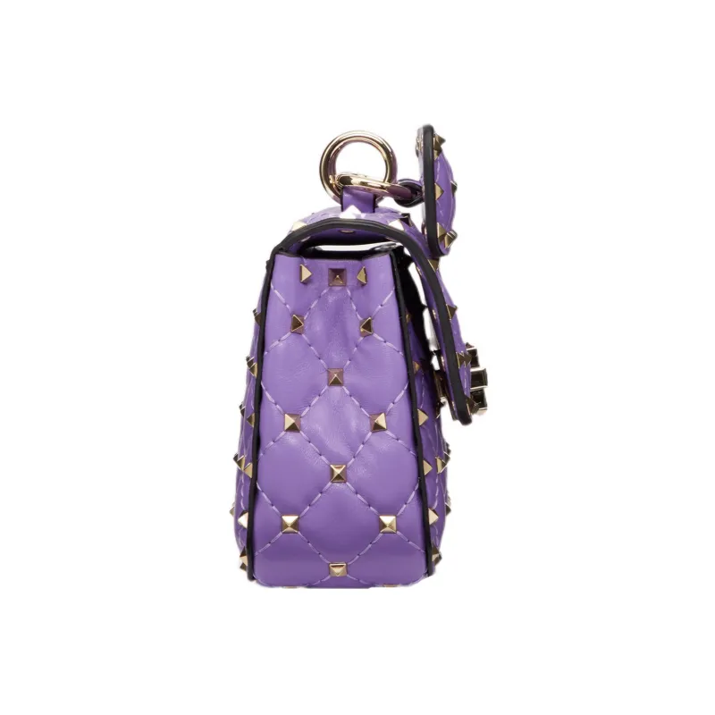 Valentino ROCKSTUD SPIKE Soft Sheep Leather Shoulder Bag Small Size Women's Purple-3