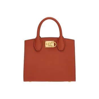 FERRAGAMO Studio Stamped Calfskin Box Bag Shoulder Bag Crossbody Bag Handbag Small Size Women's Red