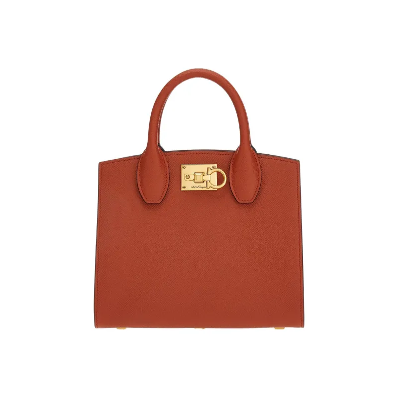 FERRAGAMO Studio Stamped Calfskin Box Bag Shoulder Bag Crossbody Bag Handbag Small Size Women's Red-0
