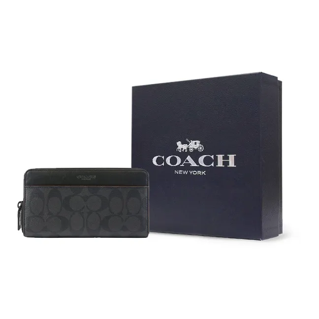COACH Accordion Wallet Coated Canvas Wallet Clutch Men's Gray Black-4